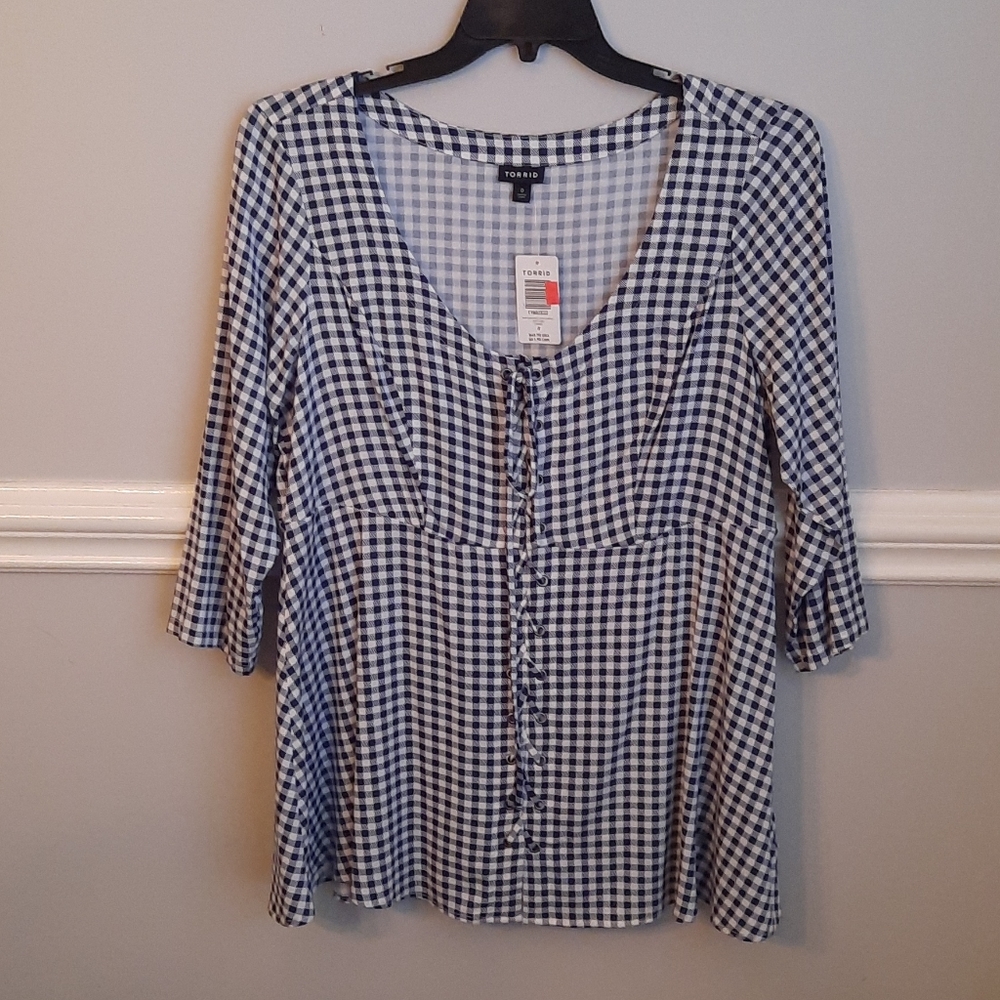 Torrid blue and white chequered blouse